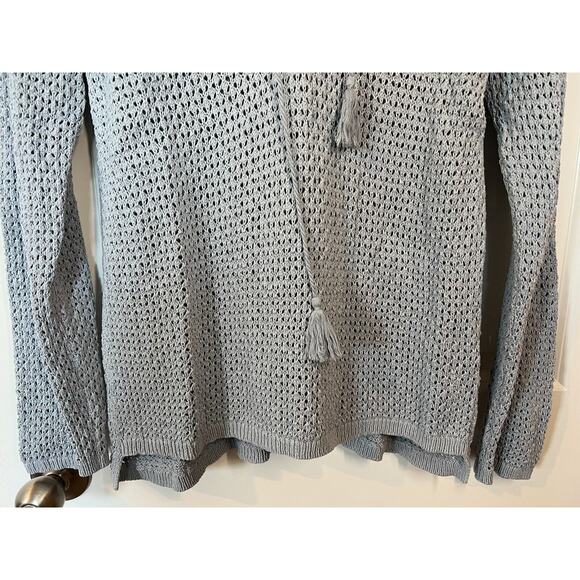 J Jill Sweater Womens Small Crochet Open Knit 100% Cotton Tassels Light Blue - Picture 4 of 9